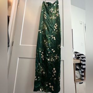 Reformation Frankie Silk Dress in a beautiful green pattern color Buena